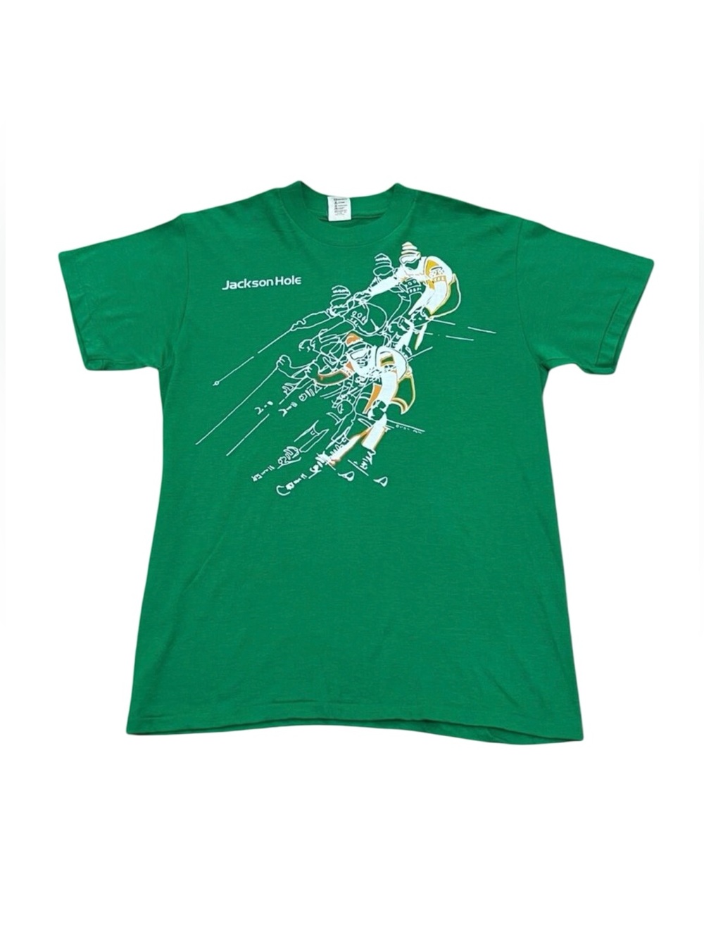 Vintage 80s Jackson Hole “No Guts No Glory” T-Shirt Sports-T Green single stitch